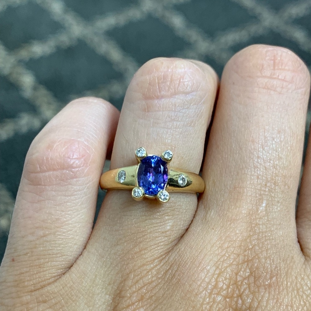 14K Yellow Gold Oval Tanzanite and Diamond Ring